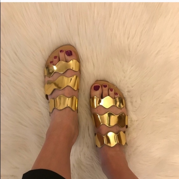 Athena Metallic Gold Slip On Sandals 6 - Picture 2 of 8